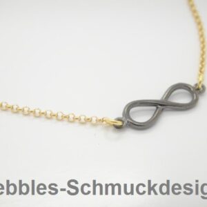 Pebbles-Design! Kette Black Infinity 925 vergoldet