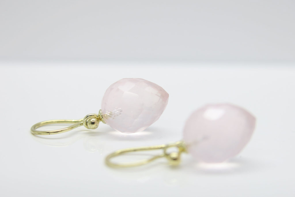 Rosenquarz...schöne 585 Gelbgold Ohrhänger