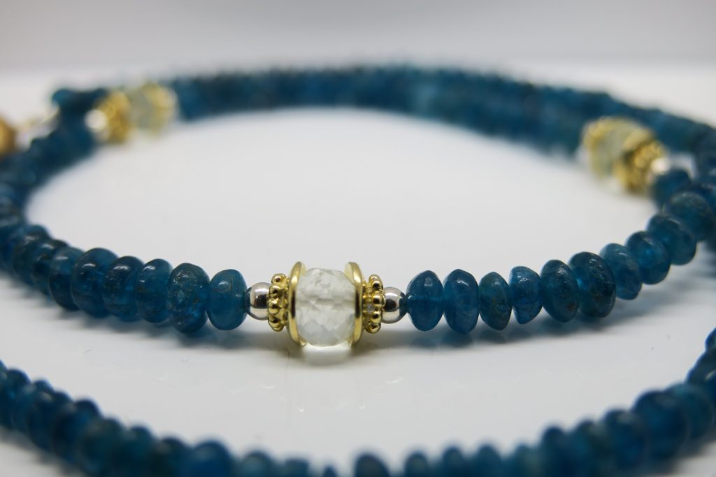 Glamour...feine Kette Apatit  dark blue 925 verg.