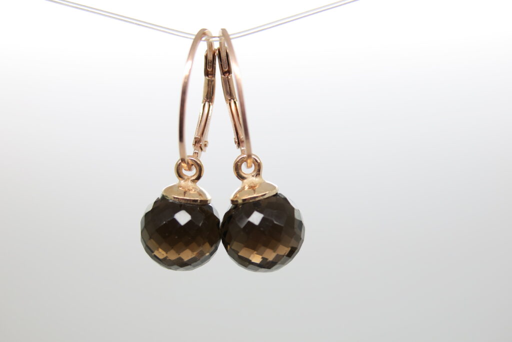Funkelnde, 10mm große Rauchquarzkugeln als Einhänger für die neue Wechselschmuck Kollektion Creolen/ Ohrhaken in Sterlingsilber/ vergoldet/ rosè vergoldet (Kopie)
