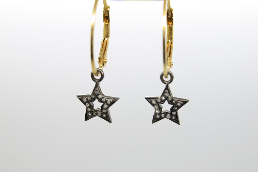Stella...kleine Diamant besetzte Einhänger Sterne, Silber schwarz ruthiniert/ Wechselschmuck/ Creolen/ Ohrhaken